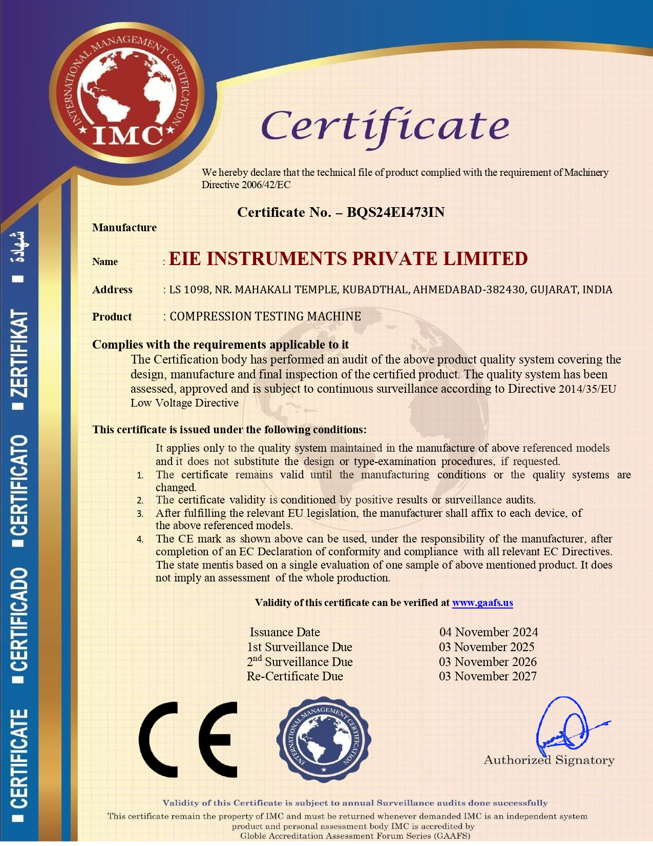 CE Certificate - CTM - EIE Instruments